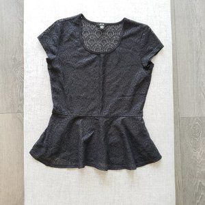 Black Peplum Top with Art Deco pattern